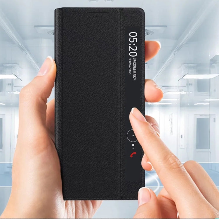 For Honor Magic V2 Smart View Window Plain Leather Phone Case