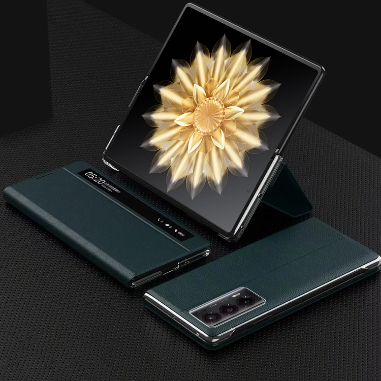 For Honor Magic V2 Smart View Window Plain Leather Phone Case