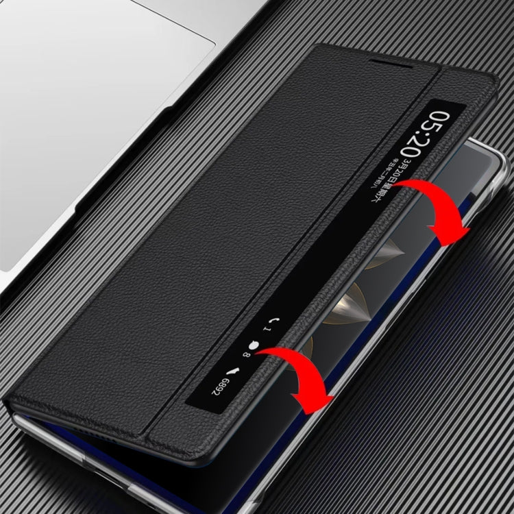 For Honor Magic V2 Smart View Window Plain Leather Phone Case