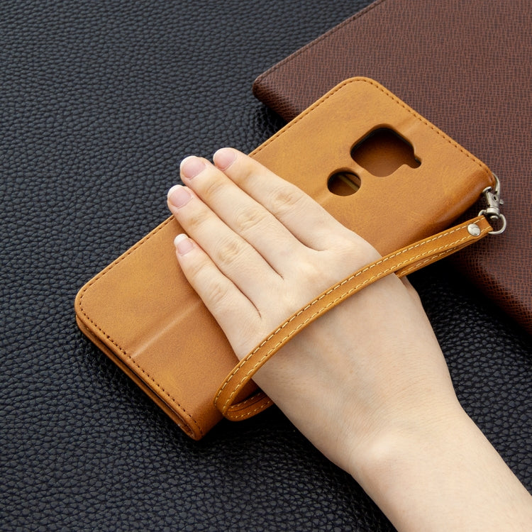 For Xiaomi Redmi Note 9 Retro Lambskin Texture Pure Color Horizontal Flip PU Leather Case with Holder & Card Slots & Wallet & Lanyard