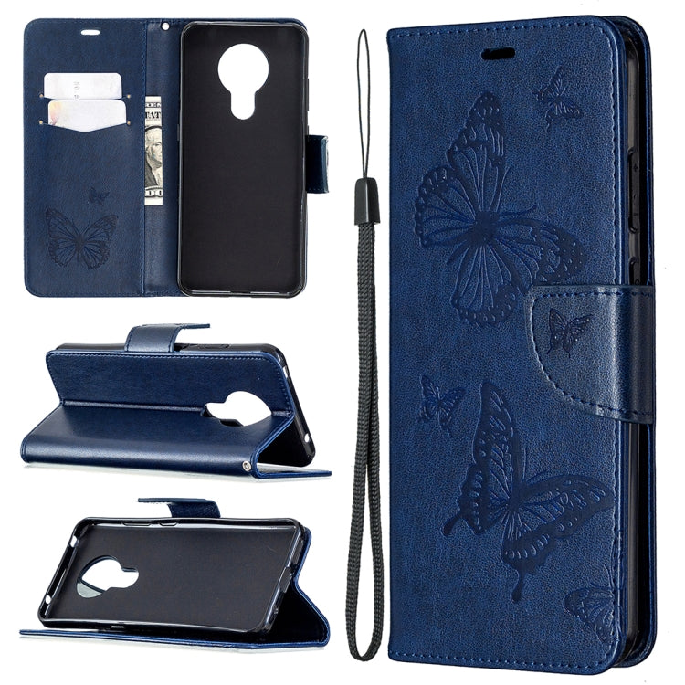 For Nokia 5.3 Two Butterflies Embossing Pattern Horizontal Flip Leather Case with Holder & Card Slot & Wallet & Lanyard