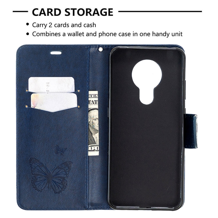 For Nokia 5.3 Two Butterflies Embossing Pattern Horizontal Flip Leather Case with Holder & Card Slot & Wallet & Lanyard