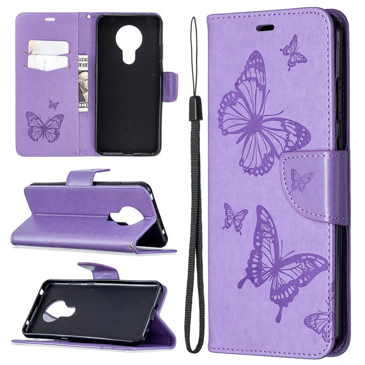 For Nokia 5.3 Two Butterflies Embossing Pattern Horizontal Flip Leather Case with Holder & Card Slot & Wallet & Lanyard