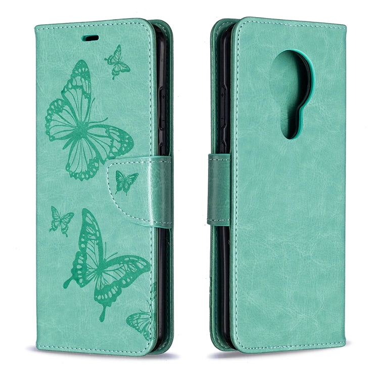 For Nokia 5.3 Two Butterflies Embossing Pattern Horizontal Flip Leather Case with Holder & Card Slot & Wallet & Lanyard