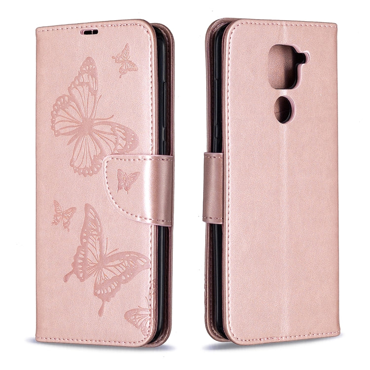 For Xiaomi Redmi Note 9 Two Butterflies Embossing Pattern Horizontal Flip Leather Case with Holder & Card Slot & Wallet & Lanyard