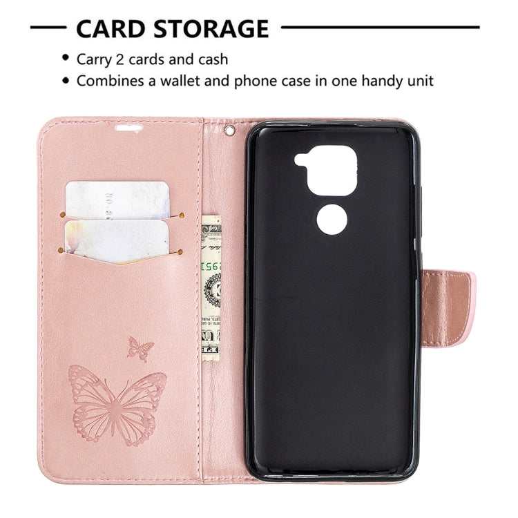 For Xiaomi Redmi Note 9 Two Butterflies Embossing Pattern Horizontal Flip Leather Case with Holder & Card Slot & Wallet & Lanyard