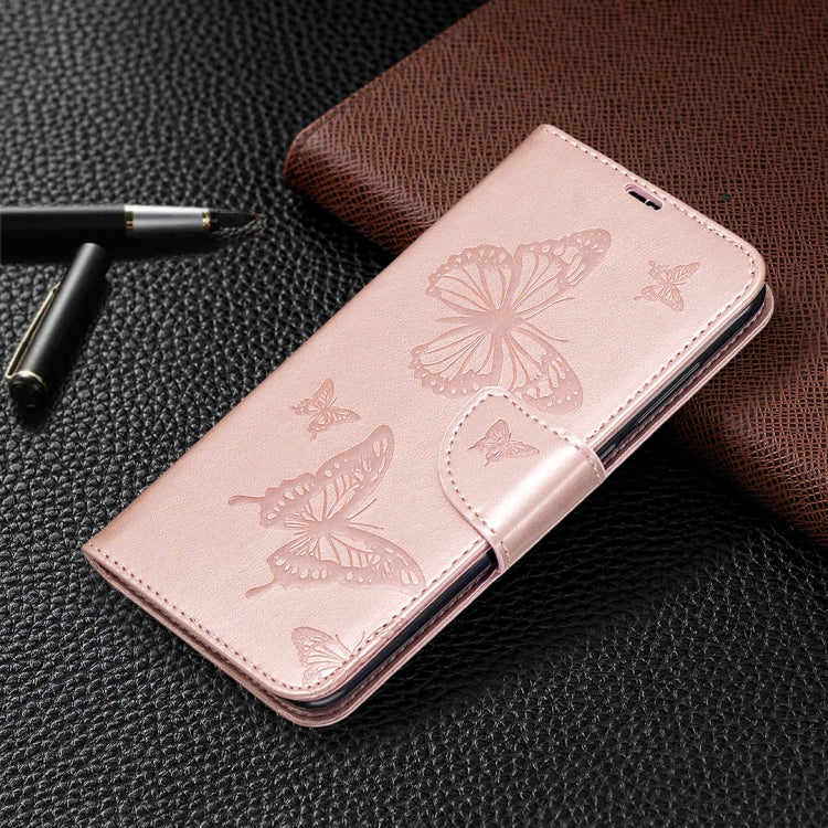 For Xiaomi Redmi Note 9 Two Butterflies Embossing Pattern Horizontal Flip Leather Case with Holder & Card Slot & Wallet & Lanyard