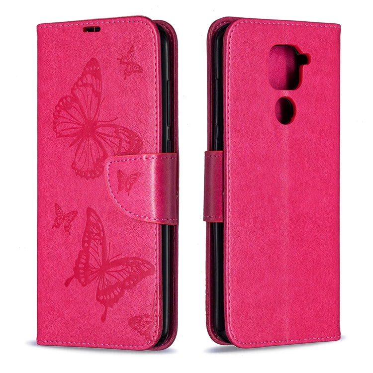 For Xiaomi Redmi Note 9 Two Butterflies Embossing Pattern Horizontal Flip Leather Case with Holder & Card Slot & Wallet & Lanyard
