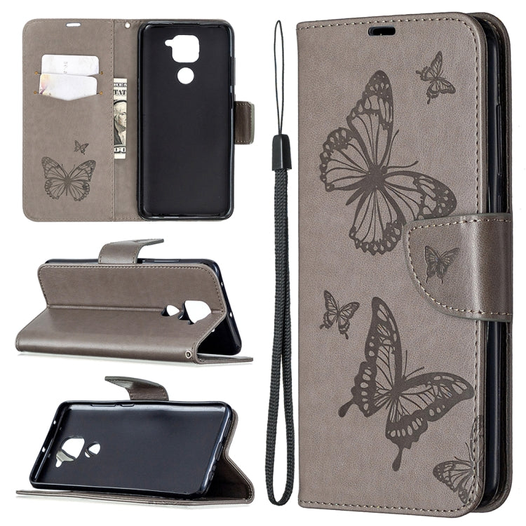 For Xiaomi Redmi Note 9 Two Butterflies Embossing Pattern Horizontal Flip Leather Case with Holder & Card Slot & Wallet & Lanyard
