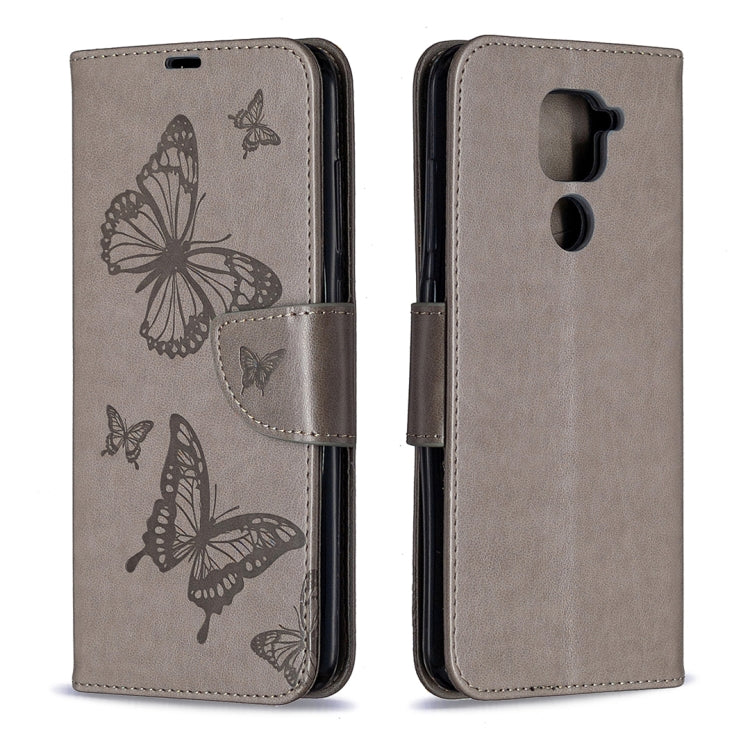 For Xiaomi Redmi Note 9 Two Butterflies Embossing Pattern Horizontal Flip Leather Case with Holder & Card Slot & Wallet & Lanyard
