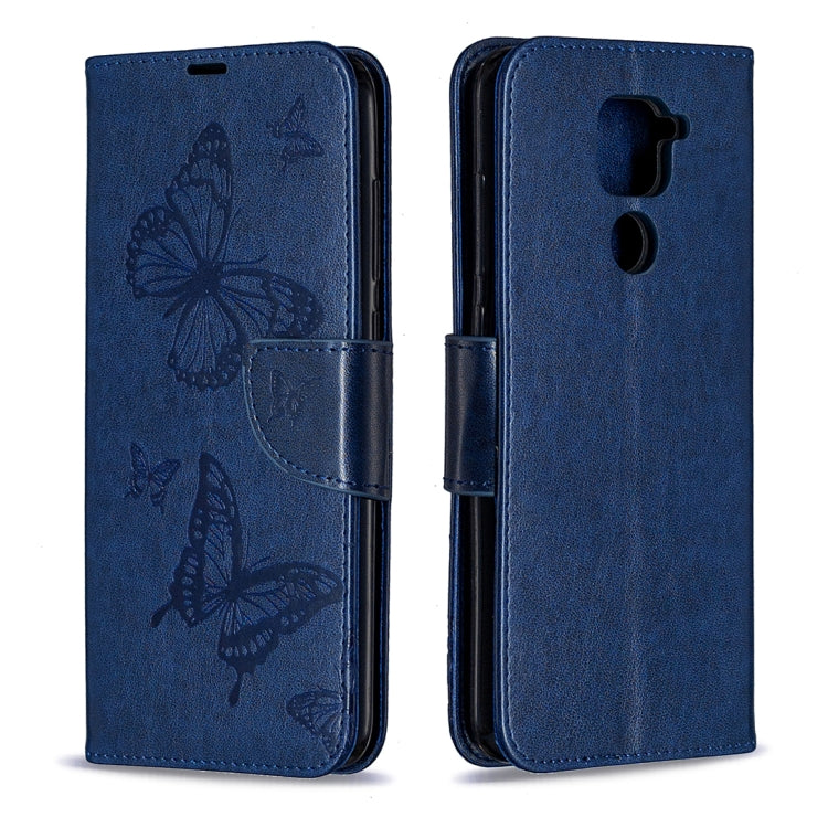 For Xiaomi Redmi Note 9 Two Butterflies Embossing Pattern Horizontal Flip Leather Case with Holder & Card Slot & Wallet & Lanyard