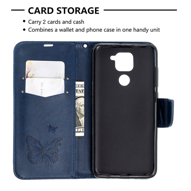 For Xiaomi Redmi Note 9 Two Butterflies Embossing Pattern Horizontal Flip Leather Case with Holder & Card Slot & Wallet & Lanyard