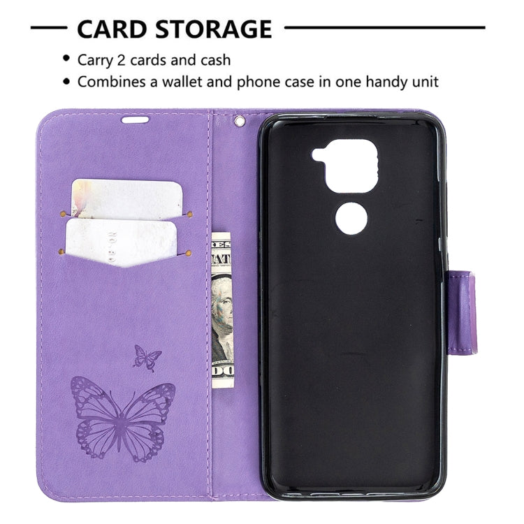 For Xiaomi Redmi Note 9 Two Butterflies Embossing Pattern Horizontal Flip Leather Case with Holder & Card Slot & Wallet & Lanyard