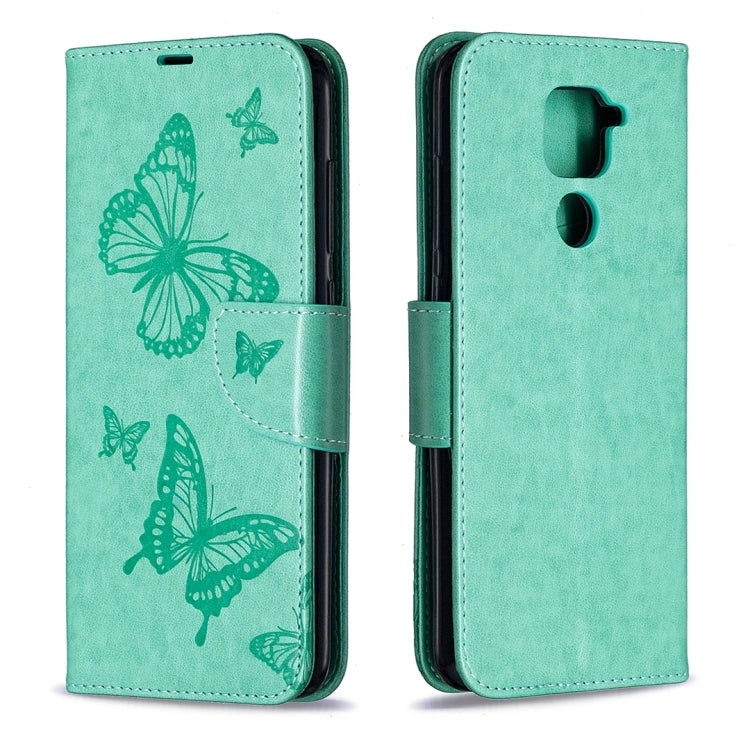 For Xiaomi Redmi Note 9 Two Butterflies Embossing Pattern Horizontal Flip Leather Case with Holder & Card Slot & Wallet & Lanyard