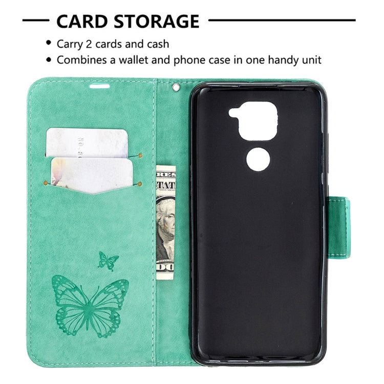 For Xiaomi Redmi Note 9 Two Butterflies Embossing Pattern Horizontal Flip Leather Case with Holder & Card Slot & Wallet & Lanyard