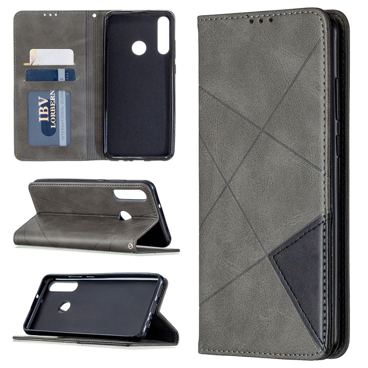For Huawei Y6p Rhombus Texture Horizontal Flip Magnetic Leather Case with Holder & Card Slots & Wallet