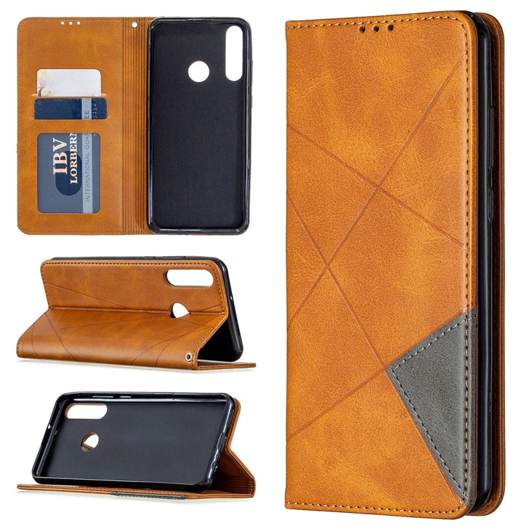 For Huawei Y6p Rhombus Texture Horizontal Flip Magnetic Leather Case with Holder & Card Slots & Wallet