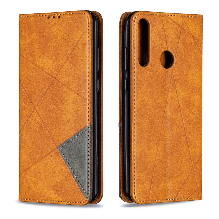 For Huawei Y6p Rhombus Texture Horizontal Flip Magnetic Leather Case with Holder & Card Slots & Wallet