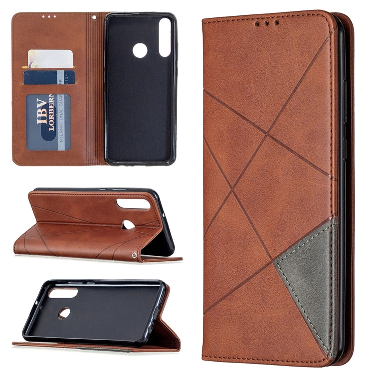For Huawei Y6p Rhombus Texture Horizontal Flip Magnetic Leather Case with Holder & Card Slots & Wallet