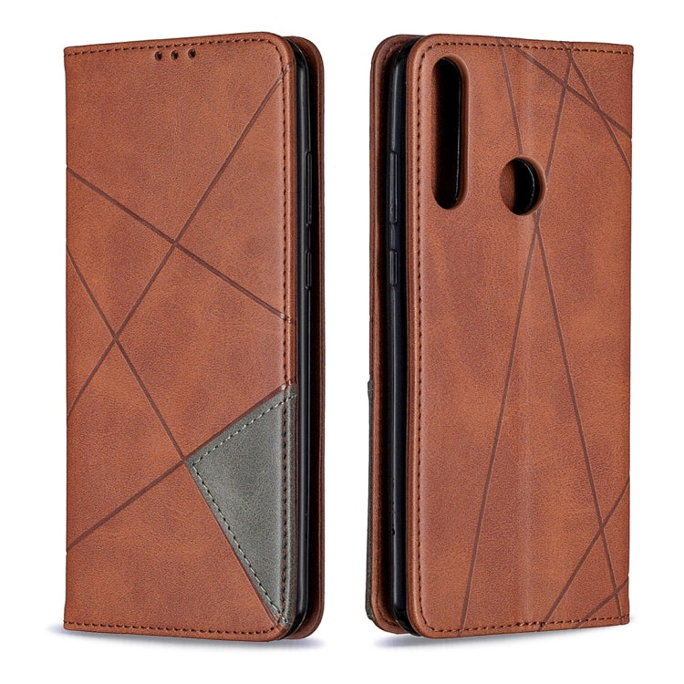 For Huawei Y6p Rhombus Texture Horizontal Flip Magnetic Leather Case with Holder & Card Slots & Wallet