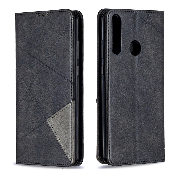 For Huawei Y6p Rhombus Texture Horizontal Flip Magnetic Leather Case with Holder & Card Slots & Wallet