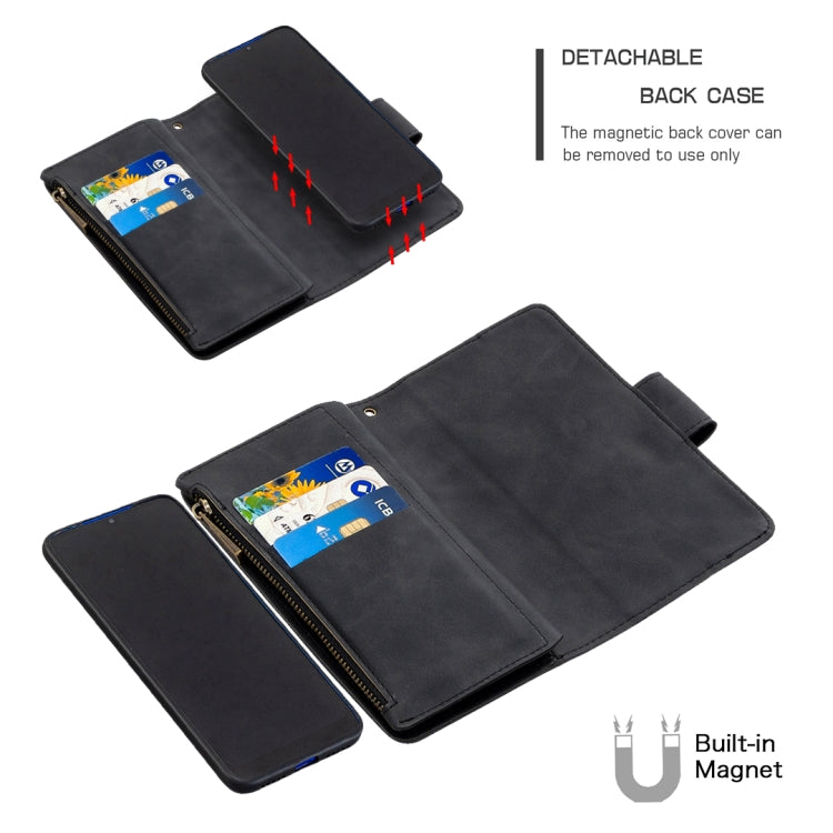 For Xiaomi Redmi 7 Skin Feel Detachable Magnetic Zipper Horizontal Flip PU Leather Case with Multi-Card Slots & Holder & Wallet & Photo Frame & Lanyard