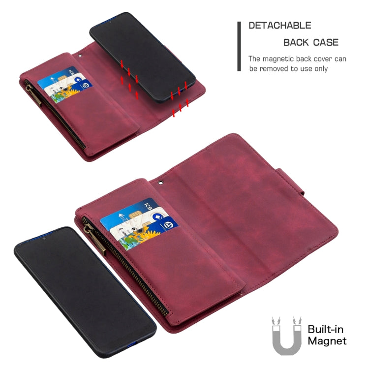 For Xiaomi Redmi 7 Skin Feel Detachable Magnetic Zipper Horizontal Flip PU Leather Case with Multi-Card Slots & Holder & Wallet & Photo Frame & Lanyard