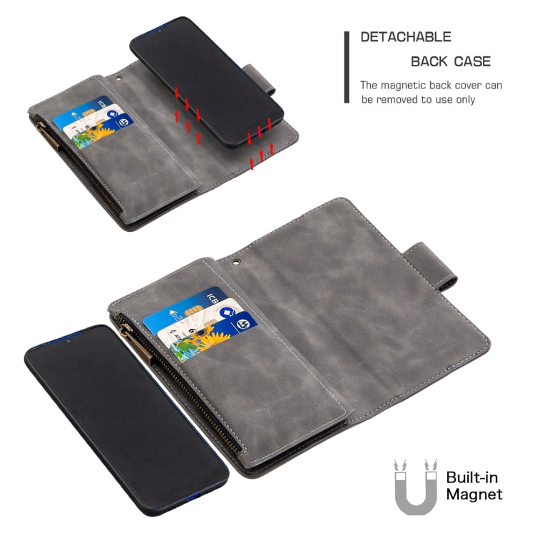 For Xiaomi Redmi 7 Skin Feel Detachable Magnetic Zipper Horizontal Flip PU Leather Case with Multi-Card Slots & Holder & Wallet & Photo Frame & Lanyard