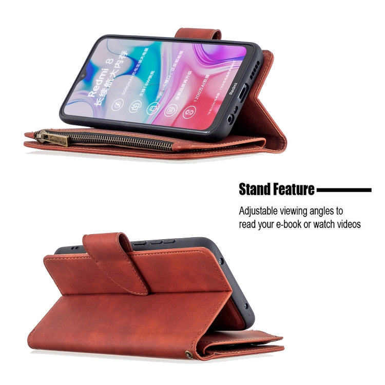 For Xiaomi Redmi 8A Skin Feel Detachable Magnetic Zipper Horizontal Flip PU Leather Case with Multi-Card Slots & Holder & Wallet & Photo Frame & Lanyard