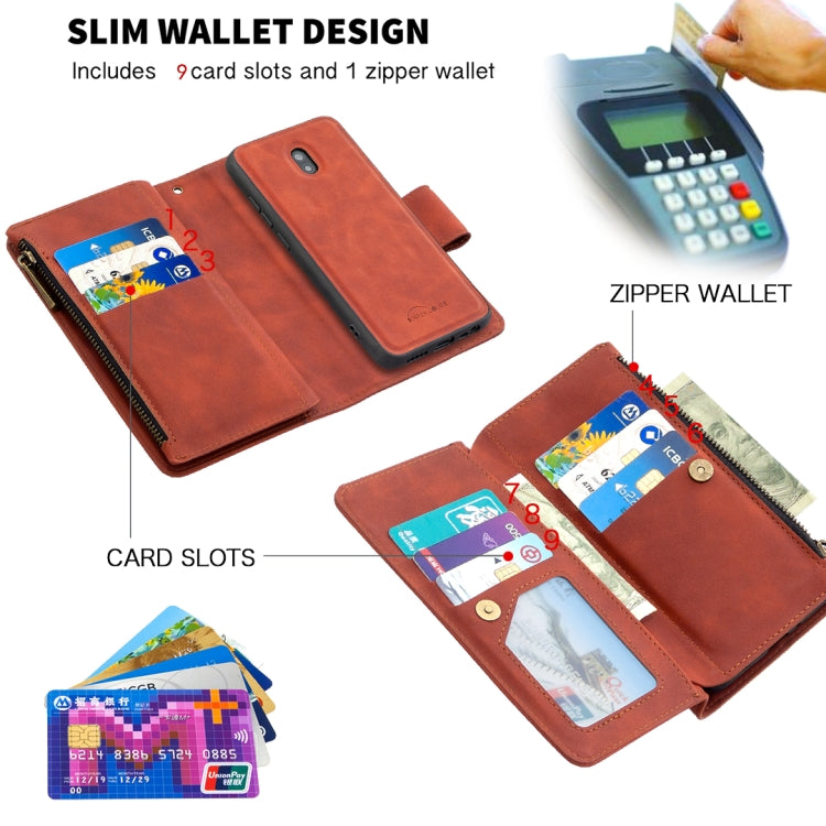 For Xiaomi Redmi 8A Skin Feel Detachable Magnetic Zipper Horizontal Flip PU Leather Case with Multi-Card Slots & Holder & Wallet & Photo Frame & Lanyard