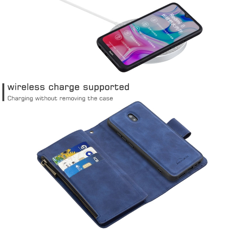 For Xiaomi Redmi 8A Skin Feel Detachable Magnetic Zipper Horizontal Flip PU Leather Case with Multi-Card Slots & Holder & Wallet & Photo Frame & Lanyard