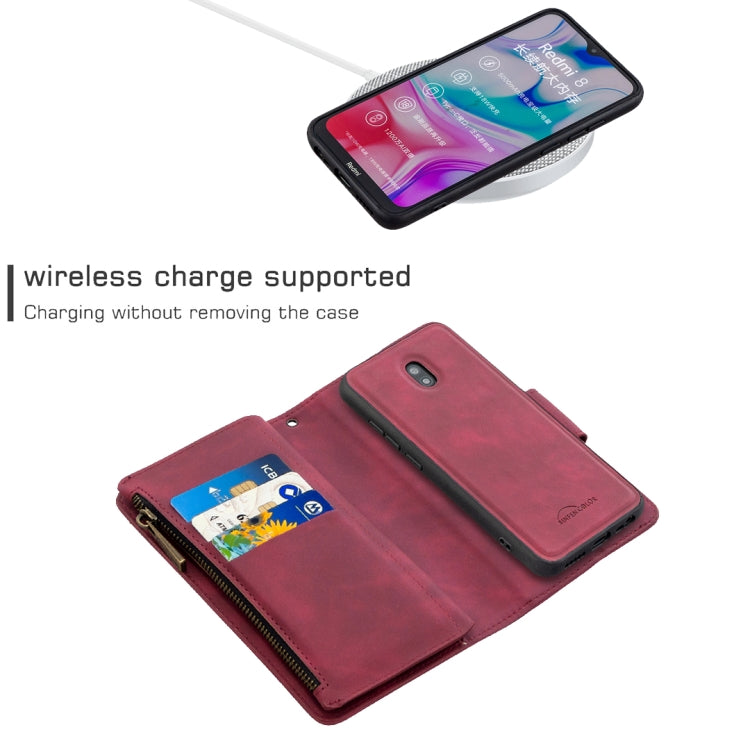 For Xiaomi Redmi 8A Skin Feel Detachable Magnetic Zipper Horizontal Flip PU Leather Case with Multi-Card Slots & Holder & Wallet & Photo Frame & Lanyard
