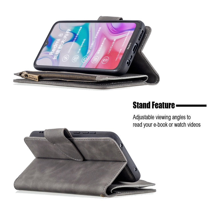 For Xiaomi Redmi 8A Skin Feel Detachable Magnetic Zipper Horizontal Flip PU Leather Case with Multi-Card Slots & Holder & Wallet & Photo Frame & Lanyard
