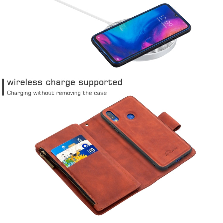 For Xiaomi Redmi Note 7 Skin Feel Detachable Magnetic Zipper Horizontal Flip PU Leather Case with Multi-Card Slots & Holder & Wallet & Photo Frame & Lanyard