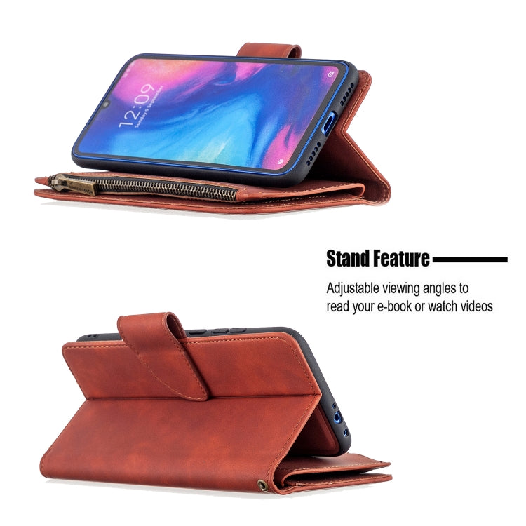For Xiaomi Redmi Note 7 Skin Feel Detachable Magnetic Zipper Horizontal Flip PU Leather Case with Multi-Card Slots & Holder & Wallet & Photo Frame & Lanyard