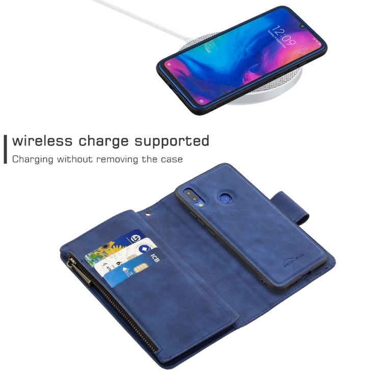 For Xiaomi Redmi Note 7 Skin Feel Detachable Magnetic Zipper Horizontal Flip PU Leather Case with Multi-Card Slots & Holder & Wallet & Photo Frame & Lanyard