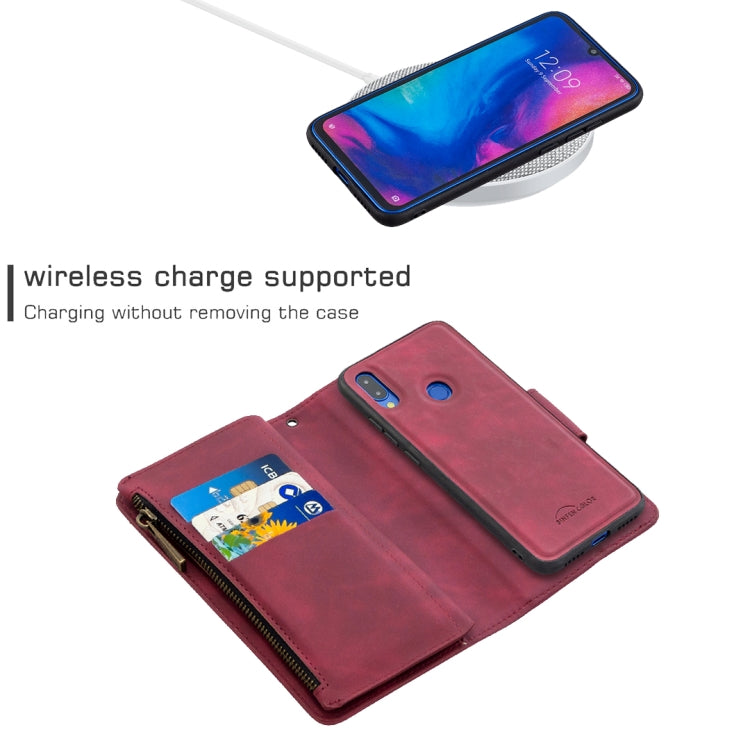 For Xiaomi Redmi Note 7 Skin Feel Detachable Magnetic Zipper Horizontal Flip PU Leather Case with Multi-Card Slots & Holder & Wallet & Photo Frame & Lanyard
