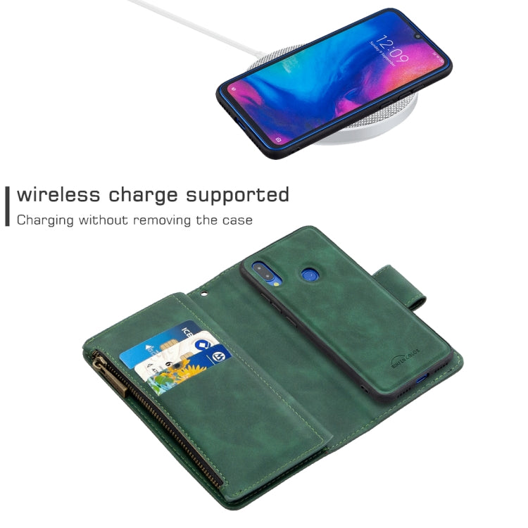 For Xiaomi Redmi Note 7 Skin Feel Detachable Magnetic Zipper Horizontal Flip PU Leather Case with Multi-Card Slots & Holder & Wallet & Photo Frame & Lanyard