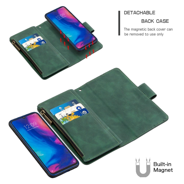 For Xiaomi Redmi Note 7 Skin Feel Detachable Magnetic Zipper Horizontal Flip PU Leather Case with Multi-Card Slots & Holder & Wallet & Photo Frame & Lanyard