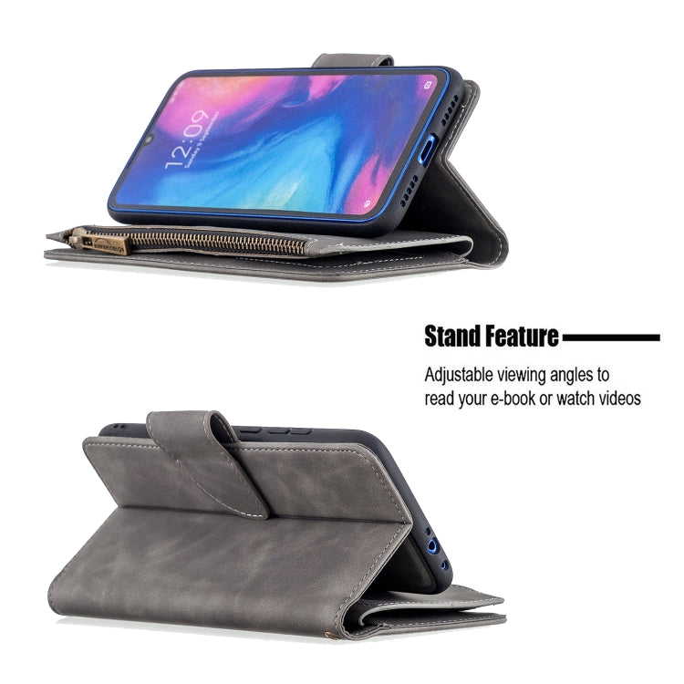 For Xiaomi Redmi Note 7 Skin Feel Detachable Magnetic Zipper Horizontal Flip PU Leather Case with Multi-Card Slots & Holder & Wallet & Photo Frame & Lanyard