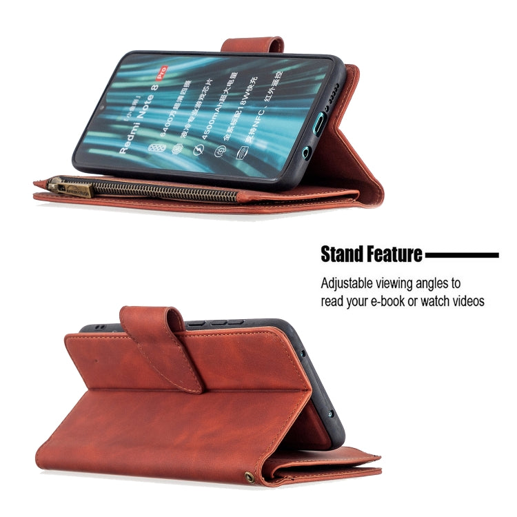 For Xiaomi Redmi Note 8 Pro Skin Feel Detachable Magnetic Zipper Horizontal Flip PU Leather Case with Multi-Card Slots & Holder & Wallet & Photo Frame & Lanyard