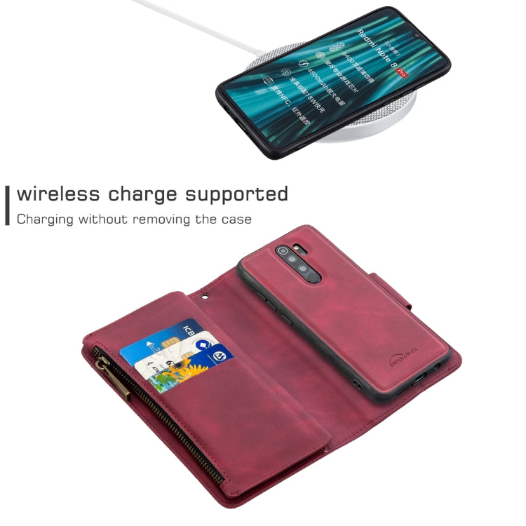 For Xiaomi Redmi Note 8 Pro Skin Feel Detachable Magnetic Zipper Horizontal Flip PU Leather Case with Multi-Card Slots & Holder & Wallet & Photo Frame & Lanyard