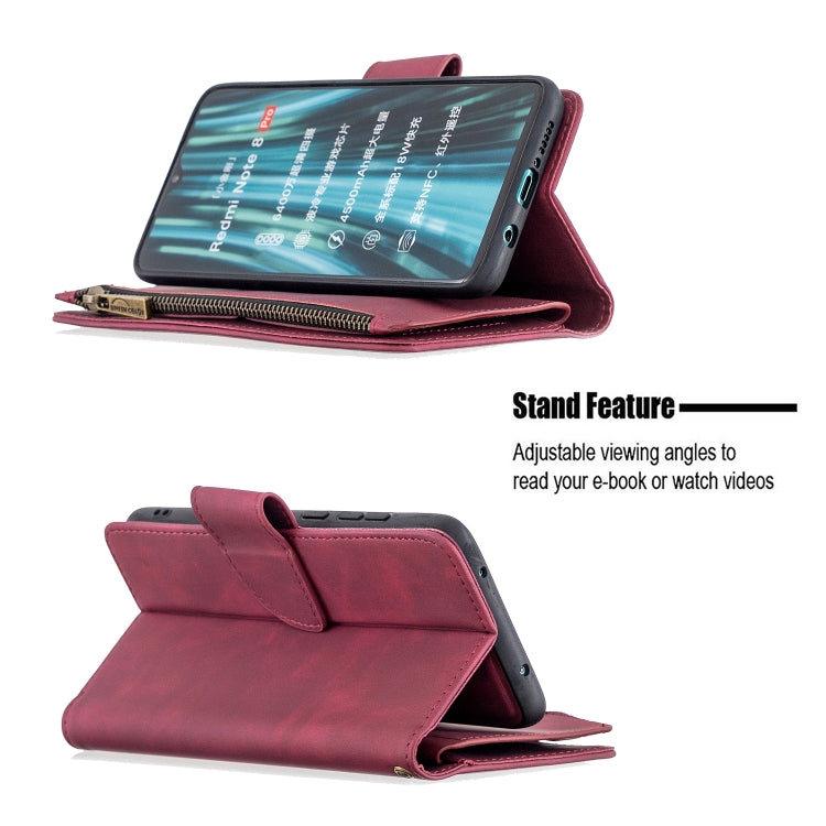 For Xiaomi Redmi Note 8 Pro Skin Feel Detachable Magnetic Zipper Horizontal Flip PU Leather Case with Multi-Card Slots & Holder & Wallet & Photo Frame & Lanyard