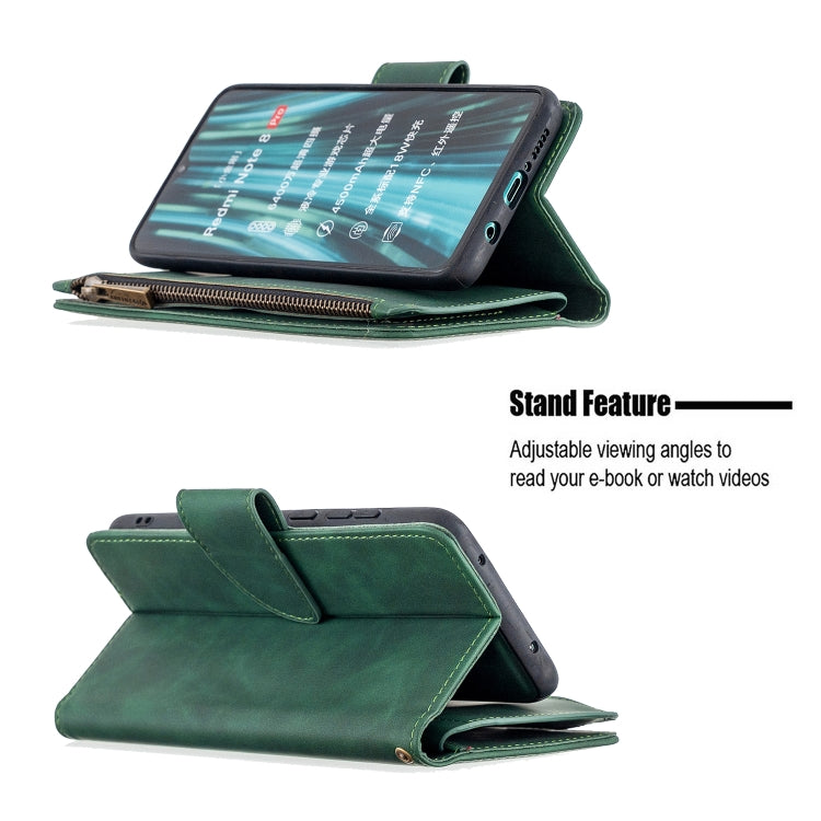 For Xiaomi Redmi Note 8 Pro Skin Feel Detachable Magnetic Zipper Horizontal Flip PU Leather Case with Multi-Card Slots & Holder & Wallet & Photo Frame & Lanyard