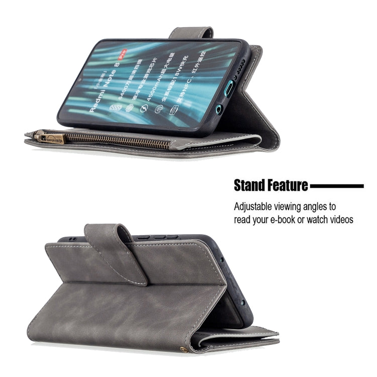 For Xiaomi Redmi Note 8 Pro Skin Feel Detachable Magnetic Zipper Horizontal Flip PU Leather Case with Multi-Card Slots & Holder & Wallet & Photo Frame & Lanyard
