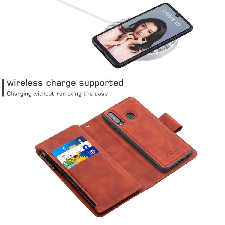 For Huawei P30 Lite / nova 4e Skin Feel Detachable Magnetic Zipper Horizontal Flip PU Leather Case with Holder & Card Slots & Wallet & Photo Frame & Lanyard