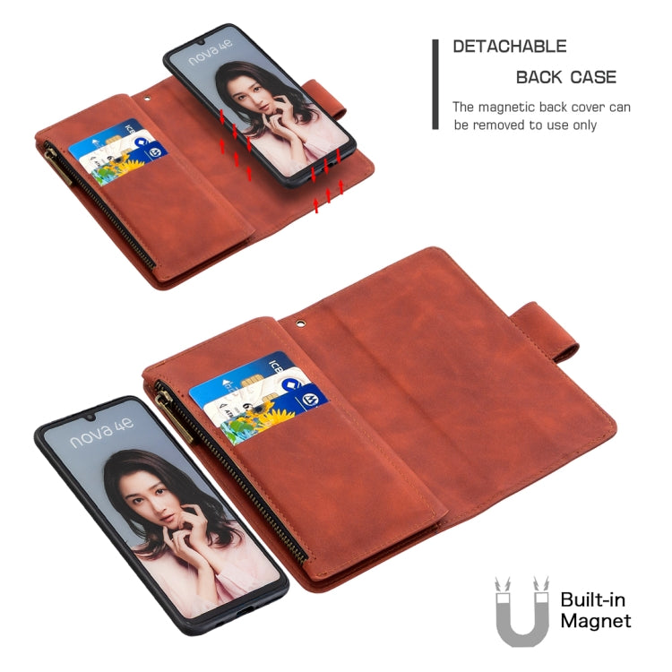 For Huawei P30 Lite / nova 4e Skin Feel Detachable Magnetic Zipper Horizontal Flip PU Leather Case with Holder & Card Slots & Wallet & Photo Frame & Lanyard