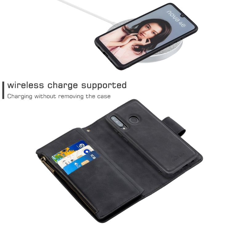 For Huawei P30 Lite / nova 4e Skin Feel Detachable Magnetic Zipper Horizontal Flip PU Leather Case with Holder & Card Slots & Wallet & Photo Frame & Lanyard