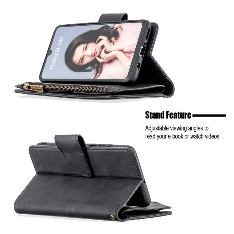 For Huawei P30 Lite / nova 4e Skin Feel Detachable Magnetic Zipper Horizontal Flip PU Leather Case with Holder & Card Slots & Wallet & Photo Frame & Lanyard