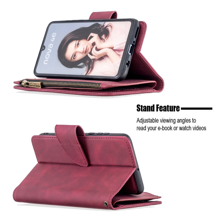 For Huawei P30 Lite / nova 4e Skin Feel Detachable Magnetic Zipper Horizontal Flip PU Leather Case with Holder & Card Slots & Wallet & Photo Frame & Lanyard